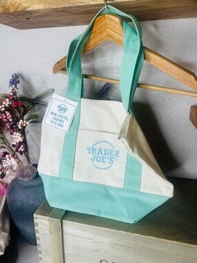 🆕 Trader Joe's Mini Canvas Tote in Mint and White